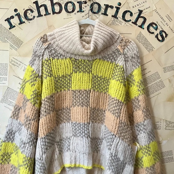 Free People Check Me Out Pullover Sweater Thick Texture Turtleneck Tan Yellow - Picture 7 of 8